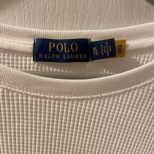 Men’s white Polo waffle knit long sleeve shirt